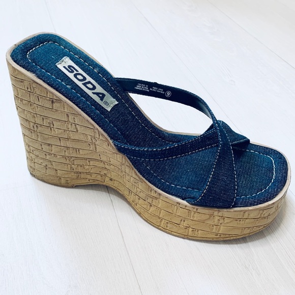 Soda Shoes - Vintage Soda Denim Platform Wedges Sandals US Sz 9